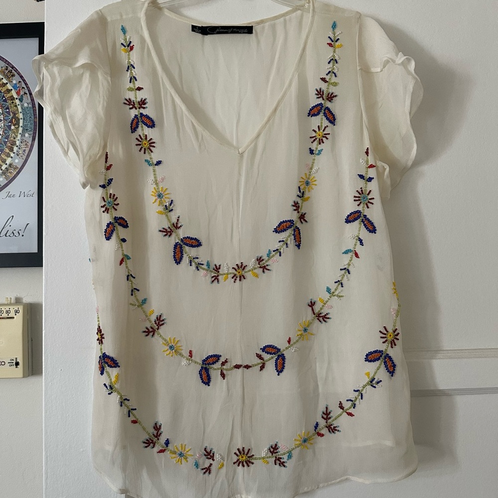 Cream Embellished Cap Sleeve Blouse